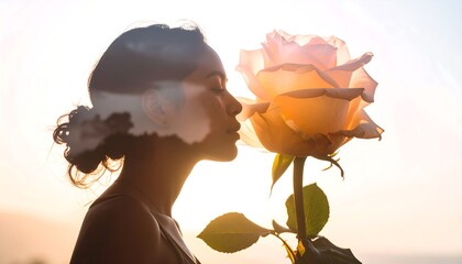 Double exposure rose beauty