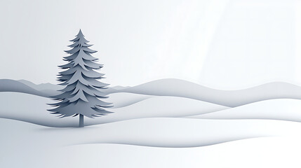 Winter Landscape with Pine Tree Illustration in Minimalist Style White and Grey