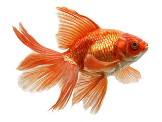 Elegant goldfish with flowing fins and scales against a pure isolated background