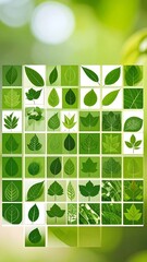 Grid of various green leaves