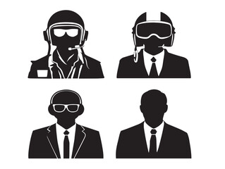 Pilot Icon Collection Featuring Aviation Symbol in Bold Vector Silhouette Design