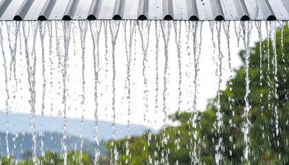 Heavy Rain Downpour on Metal Roof, Cinematic Streaks, Isolated Transparent PNG