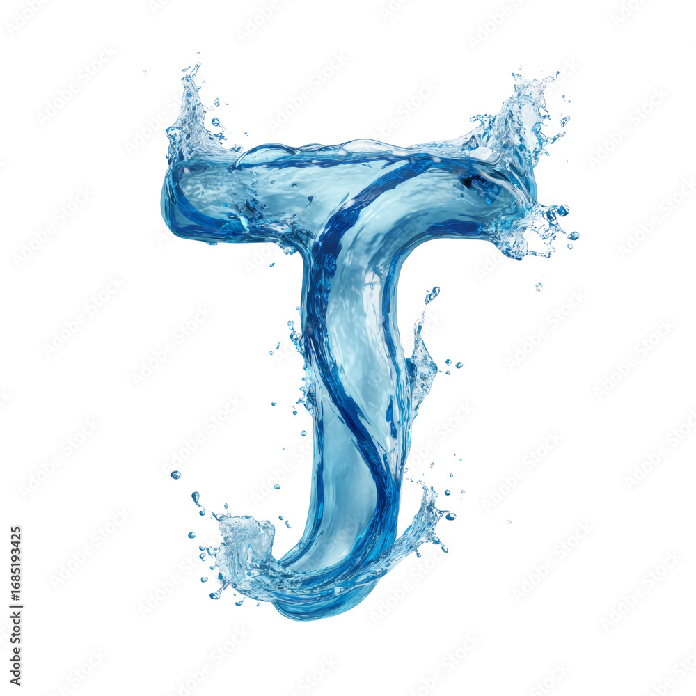 Poster dynamic letter t formed by an intricate splash of water against a featureless setting