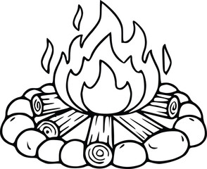 Black and white hand-drawn firewood illustration for forest and campfire themes.