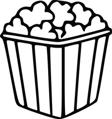 Black and white hand-drawn popcorn illustration, ideal for cinema and snacks.