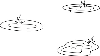 Hand-drawn illustration of three water pools in black and white sketch style.