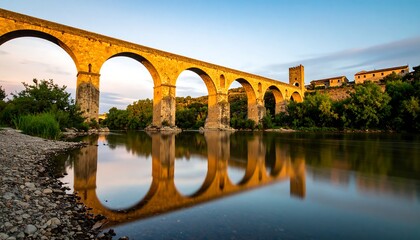 Fototapeta premium Stone Bridge Reflection at Sunset