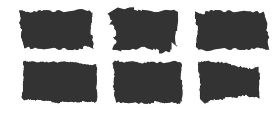 Jagged rectangle. Set of Paper torn, jagged edge rectangle shape. Rectangle torn paper shape. Headline, calligraphy border, isolated grunge header background. Rough edge rectangle frame. Vector