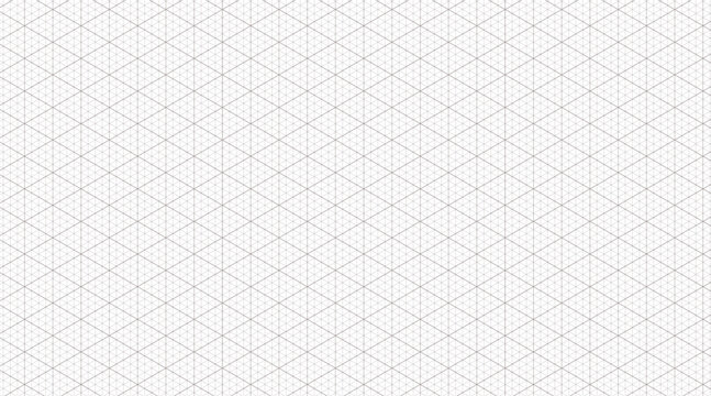 Gray isometric grid with triangles. Vector background template for drawings, architectural plans, and technical graphics. Rulers, guides, and precise markings.