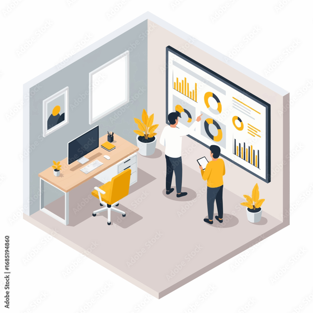 Aufkleber two professionals analyzing data on a large screen in a modern office setting, showcasing business a