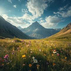 Mountain Meadow Under a Cloudy Sky
