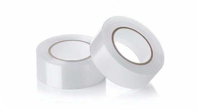Pair of Angled Matte Transparent Tape Rolls on White Background