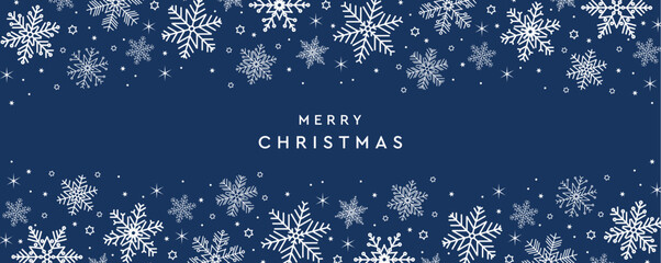 blue banner christmas card with snowflake border vector illustration