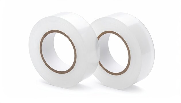 Pair of Angled White Matte Tape Rolls with Subtle Sheen