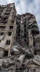 ruined street and destroyed houses the city Kiev war in Ukraine
