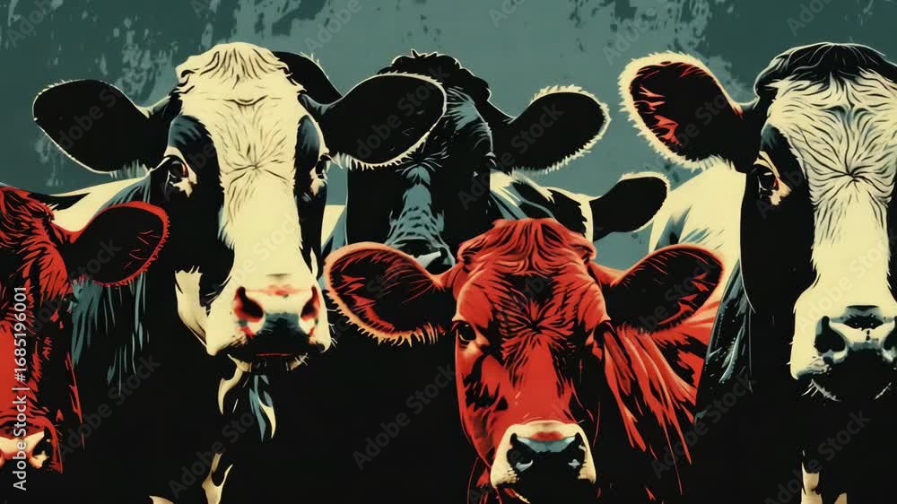 Poster four cows are standing in a row