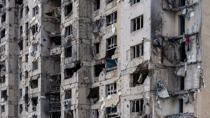 ruined street and destroyed houses the city Kiev war in Ukraine