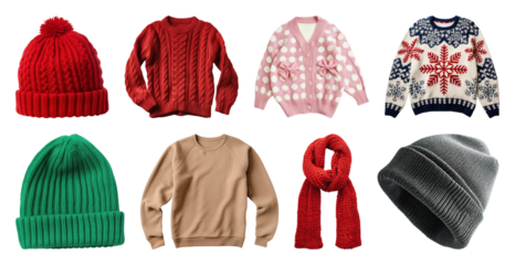 PNG Colorful winter clothing collection, element set on transparent background