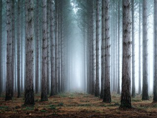 Obraz premium Mystical Pathway Serene Forest Scene in Misty Morning Light