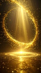 Golden light beams through swirling, glittering particles