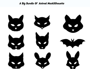 Collection of Animal Face Mask Silhouettes for Halloween or Costume Party Decorations
