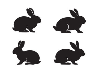 Cute Bunny Rabbit Icon Set in Minimal Wildlife Silhouette Vector Artwork