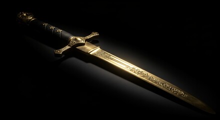 Golden dagger on dark background