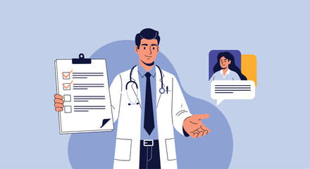 Experienced doctor explains medical report to patient during remote online consultation session