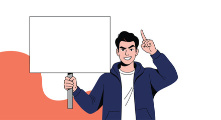 Creative young man holding marker with idea sign pointing upward