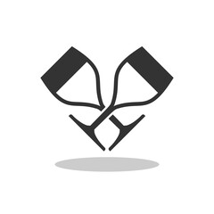 Crossed glasses wine silhouettes icon with shadow