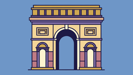 A blue and yellow archway with a white trim. The archway is the entrance to a building