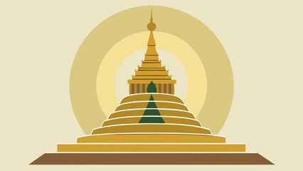 A yellow and brown building with a green tree on top. The building is a temple. The image has a peaceful and serene mood