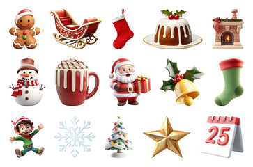 PNG Festive holiday icons collection, element set on transparent background