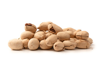 Pecan-nut in a shell isolated on white background. Top view.