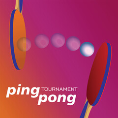 Ping pong game, tournament poster, table tennis championship banner, flat design, two rackets, ball, gradient. Illustration team sport, design tennis club, sports hobby, activity