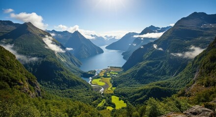 Obraz premium Majestic fiordland national park new zealand serene landscape scenic view sunlit mountains