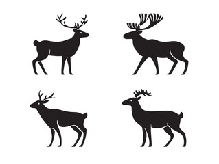 Decorative Reindeer Icons Representing Holiday Theme in Elegant Silhouette Vector Artwork