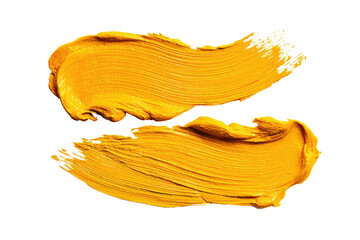 Two vibrant, gold-yellow paint strokes against a black background