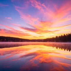 Fototapeta premium Serene lake sunrise reflection (1)