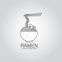 Ramen logo. Asian food. Chinese, Korean, Japanese cuisine. Logo template. Hand drawn vector illustration.