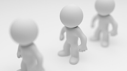 Close-up conceptual render of humanoid figure in group