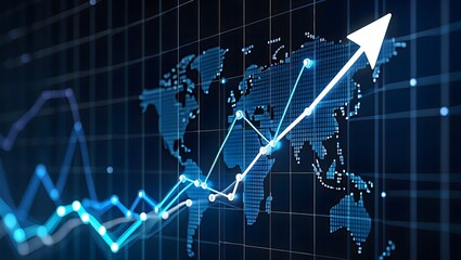 Global market analysis and stock price growth forecast with financial data visualization chart