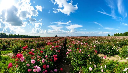 Obraz premium Rose field under blue sky