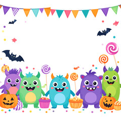 Fototapeta premium Cute Halloween Monsters and Candy Collection.