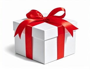 Gift Box with Red Ribbon – Isolated on White Background, Minimal Clean Style, Festive Mood


