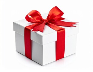 Obraz premium Gift Box with Red Ribbon – Isolated on White Background, Minimal Clean Style, Festive Mood