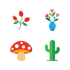 Nature and plants seasonal icons set.