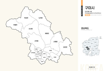 Obraz premium 경상북도 구미시 행정동 윤곽선 지도