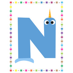 Cartoon alphabet letters vector for kids N