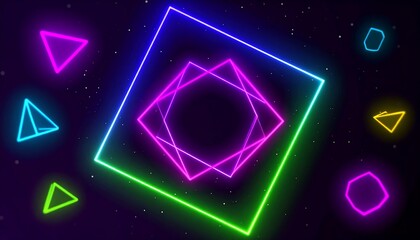 Neon geometric shapes on dark background